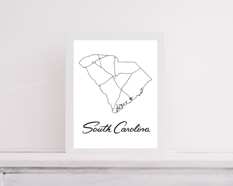Sc Line Drawings South Carolina Map Interstate Map Art Digital Download - Etsy