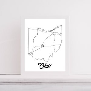 Minimalistische kaart Ohio – moderne digitale kunstafdruk | Direct downloaden | Modern staatsmuurdecor