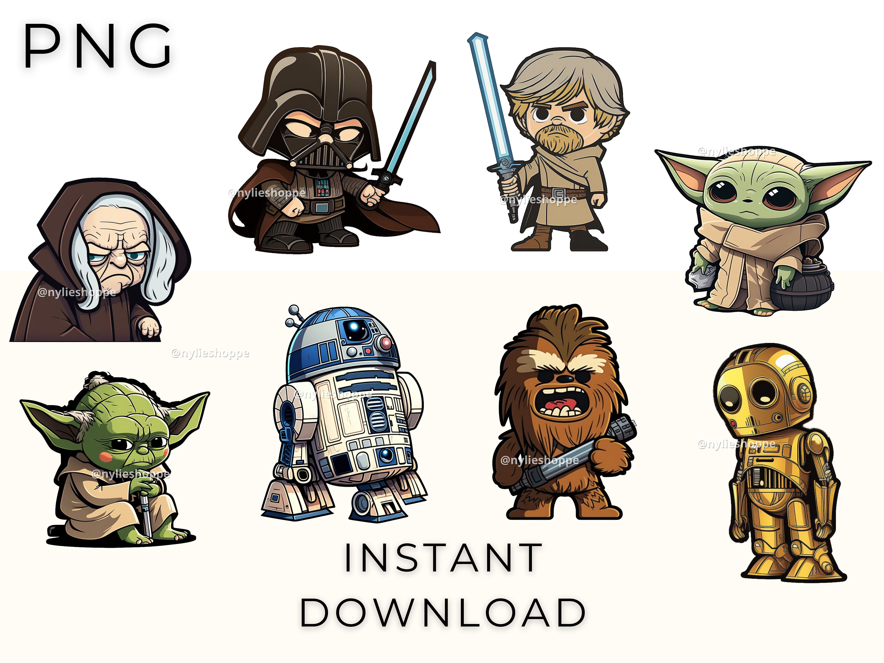 PNG Star Wars Characters in Cartoon Style Bundle Star Wars Yoda, Baby ...