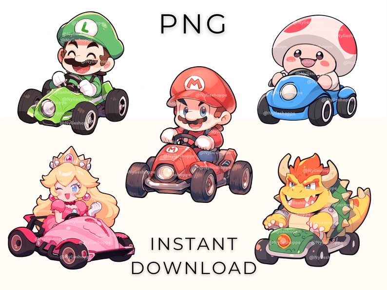Mario Kart Clipart Sublimation Files, PNG Bundle, Mario Bundle, Mario ...
