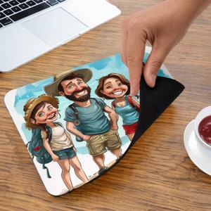Mouse pad caricatures from photos, illustration, personalized gift, Portrait, original gift, caricature drawing
