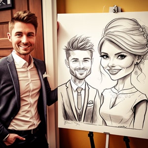 Caricatures mariage depuis photo, Poster, cadeau personnalisé, cadeau original pour les mariés, portrait caricature, illustration de mariage
