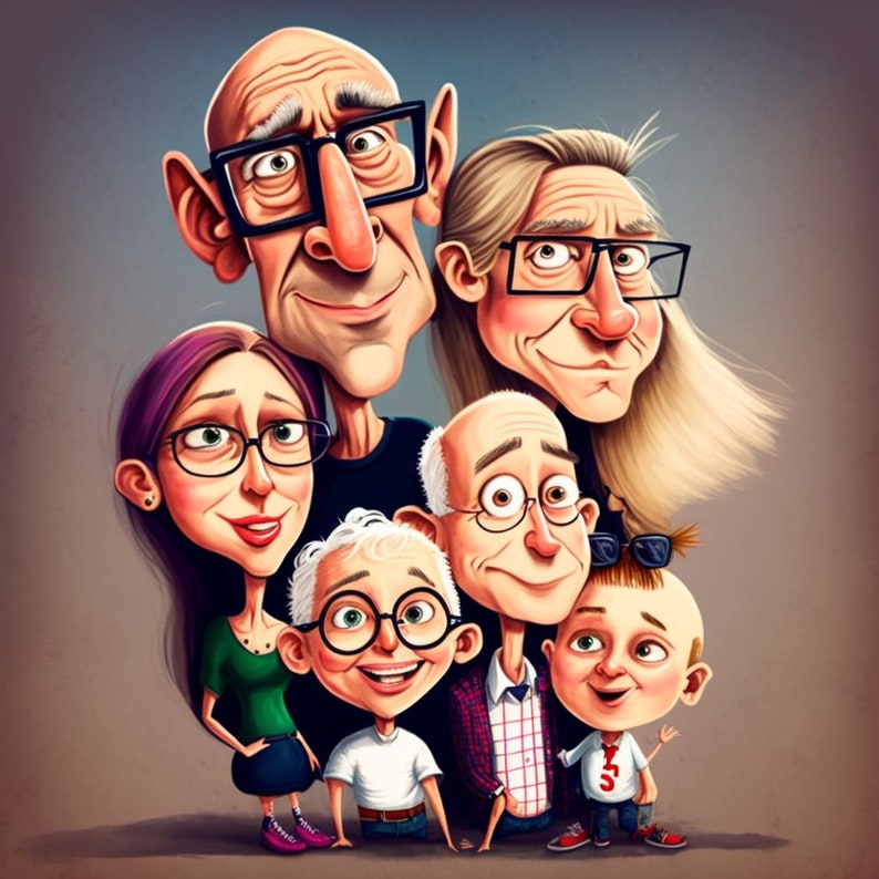 Family caricatures from photos, illustration, personalized gift, Portrait, original gift, caricature drawing, portrait decoration image 4