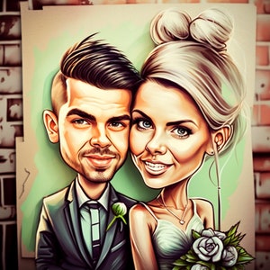 Caricature di matrimonio da foto, Poster, regalo personalizzato, regalo per gli sposi, ritratto caricaturale, illustrazione di matrimonio