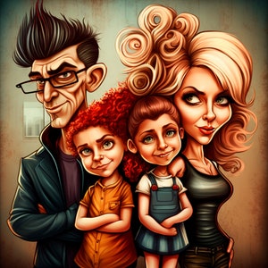 Family caricatures from photos, illustration, personalized gift, Portrait, original gift, caricature drawing, portrait decoration image 8