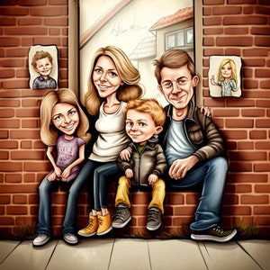Family caricatures from photos, illustration, personalized gift, Portrait, original gift, caricature drawing, portrait decoration image 7