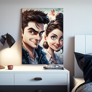 Caricaturas personalizadas a partir de fotos, cartel de caricatura, regalo personalizado, Retrato, ilustración, caricatura de pareja