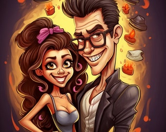 Halloween family caricatures from photos, illustration, personalized gift, Portrait, original gift, caricature drawing