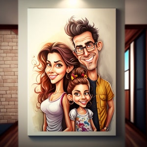 Family caricatures from photos, illustration, personalized gift, Portrait, original gift, caricature drawing, portrait decoration image 1