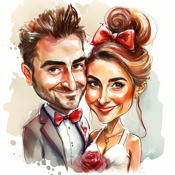 Caricaturas de pareja en colores pastel, cartel de pared, regalo de boda personalizado, retrato en acuarela, regalo para los novios