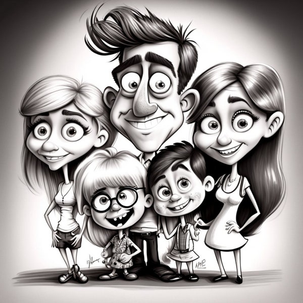 Black and white caricatures from photos, caricature poster, personalized gift, watercolor portrait, couple caricature