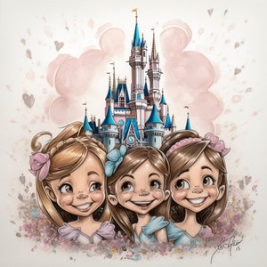 Disney princess caricature from photos, transform your children into princesses, original princess portrait, original girl gift