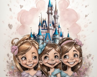 Disney princess caricature from photos, transform your children into princesses, original princess portrait, original girl gift