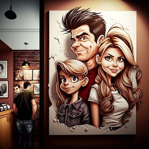 Family caricatures from photos, Poster, personalized gift, original gift, caricature portrait, drawing, interior decoration