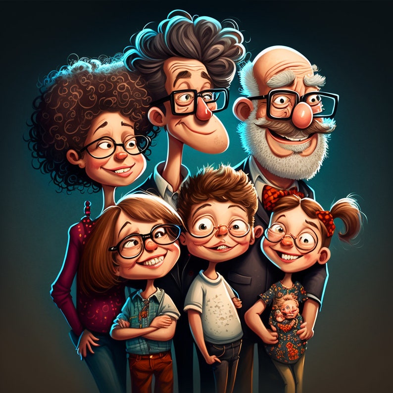 Family caricatures from photos, illustration, personalized gift, Portrait, original gift, caricature drawing, portrait decoration image 5