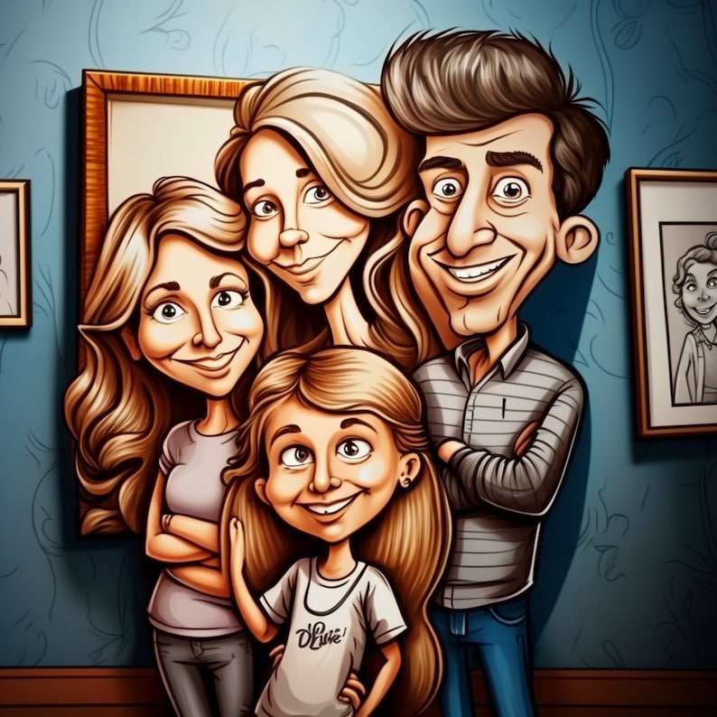 Family caricatures from photos, illustration, personalized gift, Portrait, original gift, caricature drawing, portrait decoration image 6
