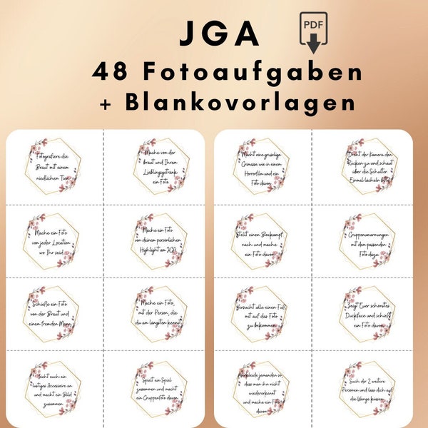 JGA game photo tasks / 48 tasks + 32 blank cards / JGA / game / photo game / photo challenge / PDF / instant download / printable/digital