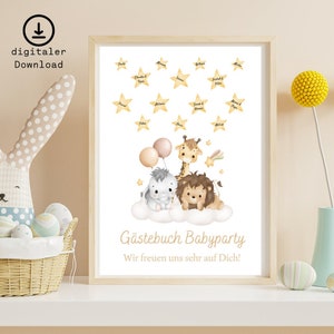 Gastenboek voor babyshower. Affiches. neutrale. Babydieren + sterrenhemel. A4 + A3. Babyshower feestje. Pdf. Direct downloaden.afdrukbaar.digitaal