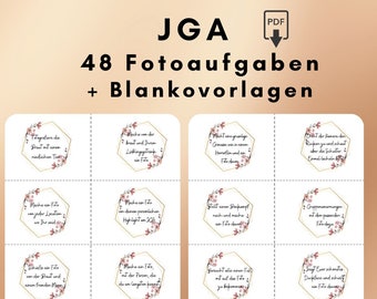 JGA Spiel Fotoaufgaben / 48 Aufgaben + 32 blanko Karten / JGA / Spiel / Fotospiel / Fotochallenge / PDF / Sofort-Download / druckbar/digital