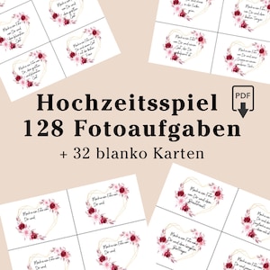 Fotoaufgaben Hochzeit . 128 Aufgaben . Fotospiel . Hochzeitsspiel .  Fotobox . inkl. Blanko . Partyspiel . digitaler Sofortdownload . PDF