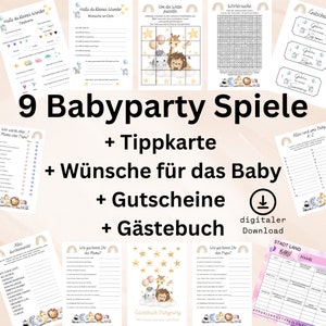 Coffret de jeux pour baby shower | Jeux de société | Baby shower | Jeux de prédiction | Pack | Neutre | Allemand A4-A5 | PDF | Téléchargement instantané | Imprimable | Numérique