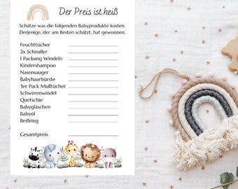 Juego de baby shower I El precio está caliente I Artículos para bebés I baby shower I Tarjeta de propinas I A4 I PDF I Descarga instantánea I imprimible I digital I Solución