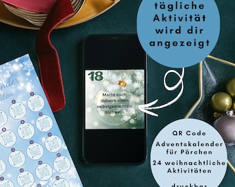 Couples' Advent Calendar with QR Codes | 24 Activities to Do Together | Digital Advent Calendar | Christmas Countdown | Instant PDF Download