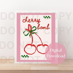 Cherry Print, Digital Art Download, Cute Decor, Trendy Poster, Wall Art, Cherry Art Gift, Girly Poster, Pink Wall Decor, Cherry Theme Print