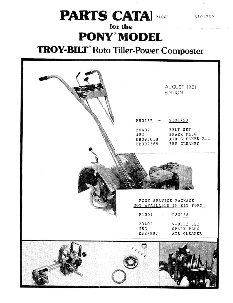 19761982 Parts Manual PONY I & II Tiller Troy Bilt P17485P95831 Etsy