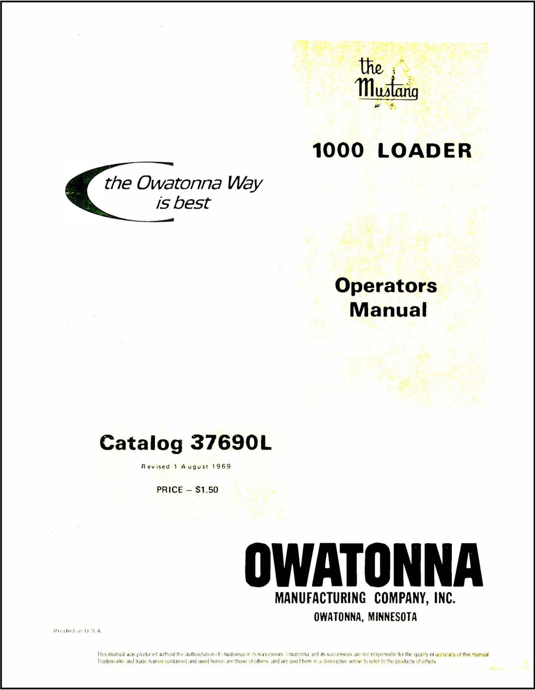 1000 Skid Loader Operator Instruction Manual Mustang 37690L Etsy