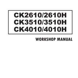 May include: A white background with a black rectangular box containing the text "CK2610/2610H", "CK3510/3510H", and "CK4010/4010H". Below the box, the text "WORKSHOP MANUAL" is displayed.