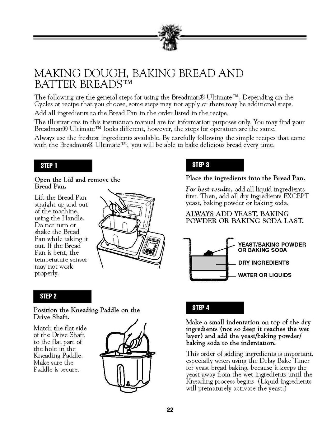 2200 Bread Machine Recipes & Operator Instruction Maint Manual Breadman