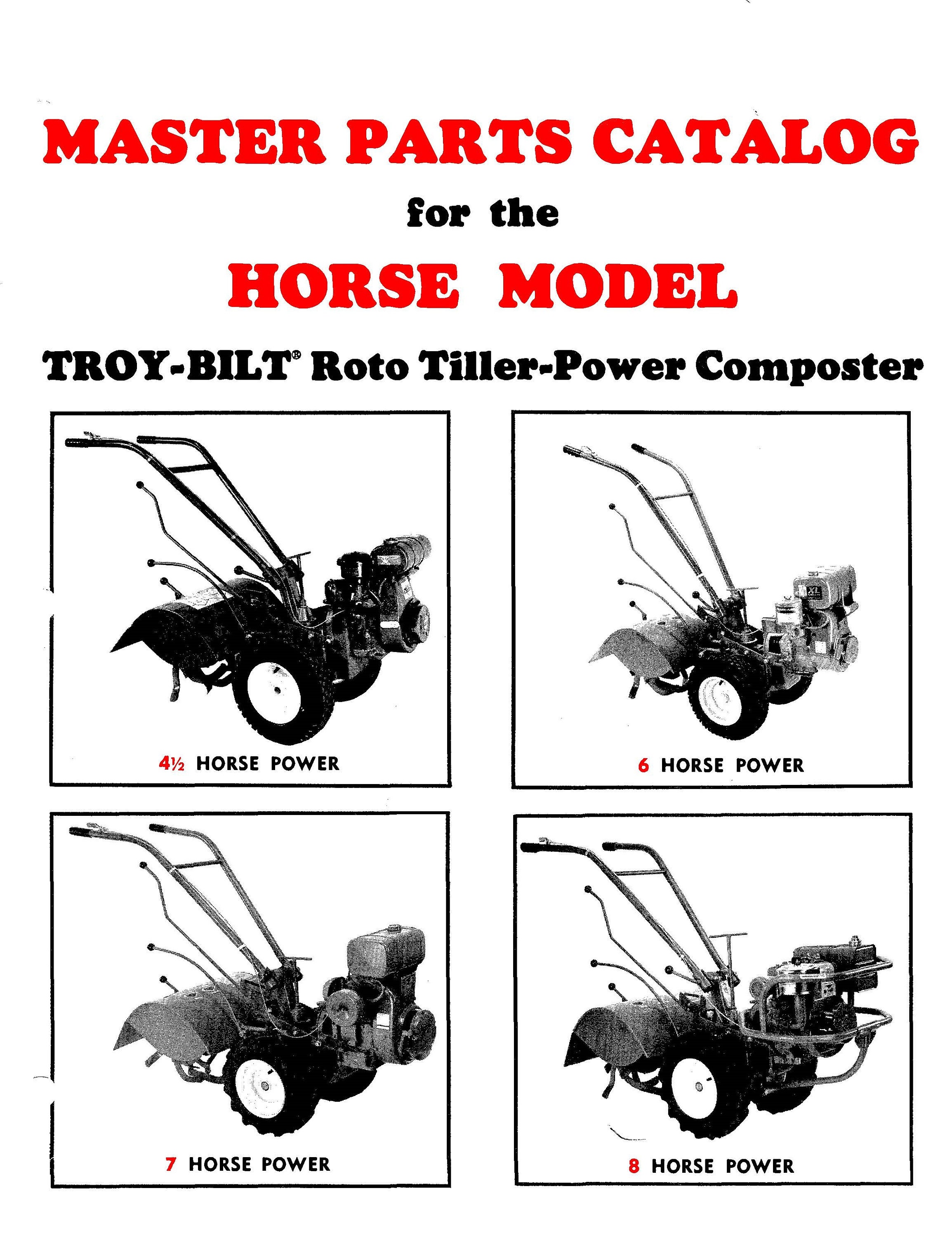 Master Parts Catalog 1988 Roto Tillerpower Composter Troybilt Horse