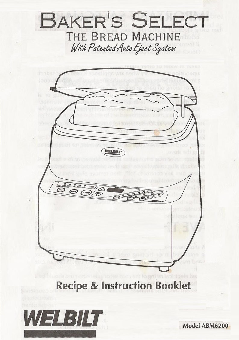 6200 Bread Machine Recipes & Operator Instruction Maint Manual Bakers ...