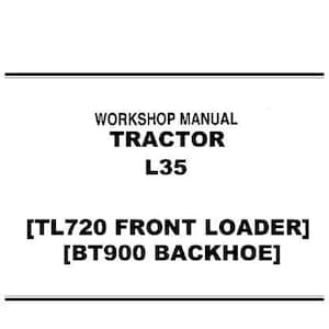 Op de afbeelding: Werkplaats handleiding voor een tractor L35 met een TL720 frontlader en een BT900 backhoe.