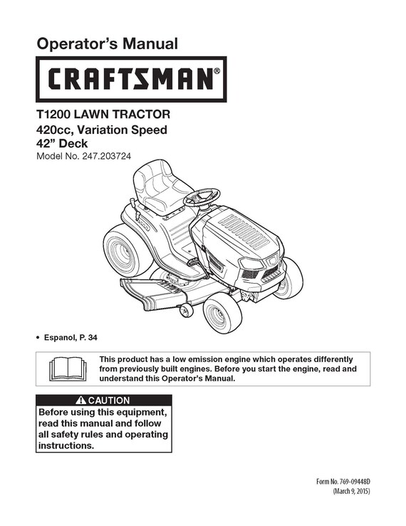 1200 Lawn Tractor Operator s Maintenance Manual Craftsman T1200