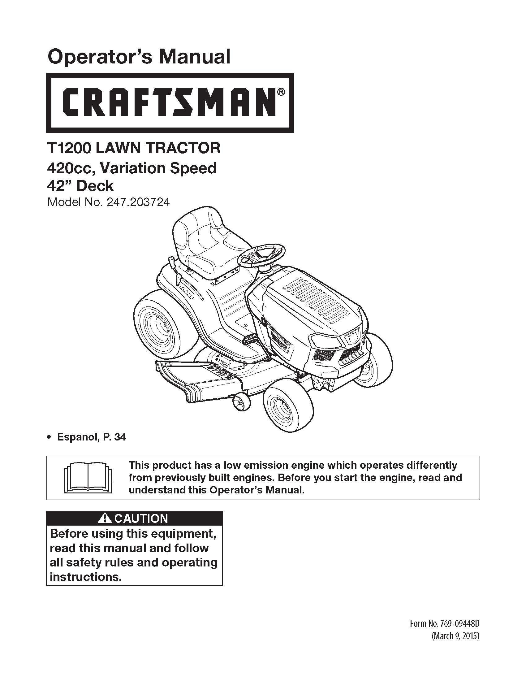 1200 Lawn Tractor Operator s Maintenance Manual Craftsman T1200