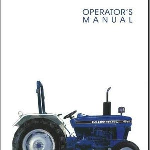 May include: A blue and white Farmtrac 45 DT tractor with an operator's manual title on the top of the page.