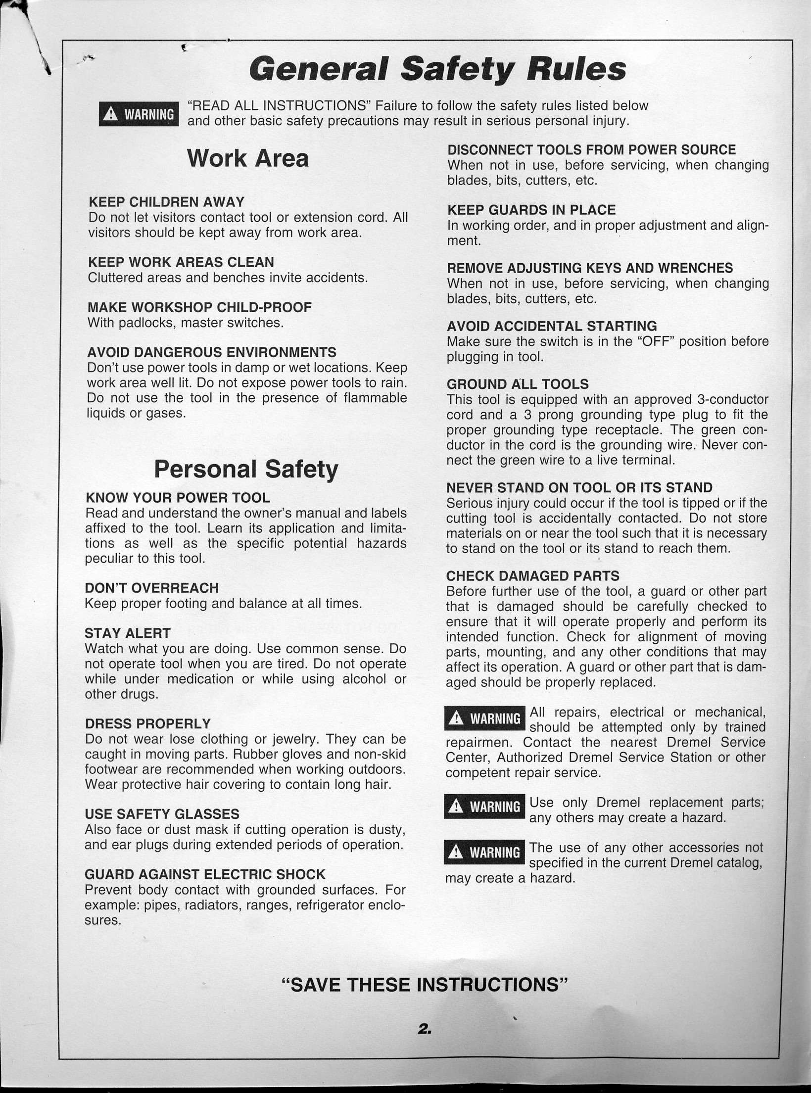 Instruction Manual 1672 2 Speed Dremel Scroll 16 Saw 