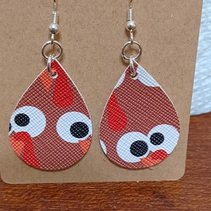 Turkey Teardrop Leather Earrings for Thanksgiving