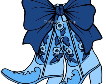 Blue Cowgirl Boots Art, Western Floral (PNG SVG Digital Download)