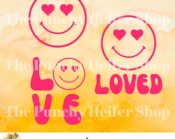 Heart Eyes Smiley Face SVG, Love Happy Face PNG (Digital Download)