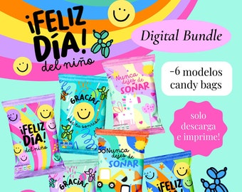 kids candy bags, kids chip bags, girls candy bags, bolsitas día del niño