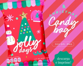 Christmas candy bag, Christmas chipbag, bolsa papas Navidad, chipbags de navidad