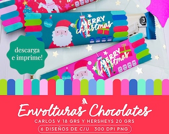 Christmas chocolate wrapper, envolturas chocolates Navidad, christmas printable, chocolates Navideños