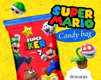 Mario Bros candy bags, Mario bros chipbags, bolsitas Super Mario, Super Mario chip bag printable, bolsita imprimible Mario Bros