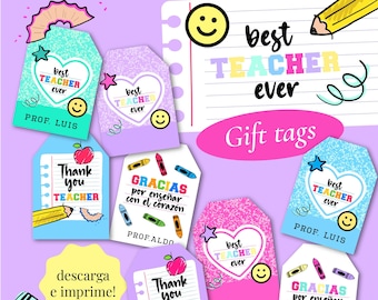 Teacher gift tags, best teacher tags, teacher cards, teachers day cards, día del maestro tarjetas