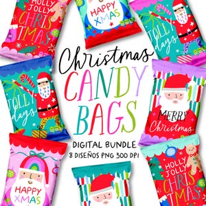 Sacos de chips de Natal, Sacos de doces de Natal, Sacos para impressão de Natal, Sacos de Natal