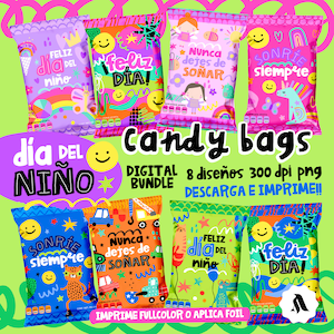 candy bags día del niño, chipbags día del niño, kids candy bags, kids printable bags