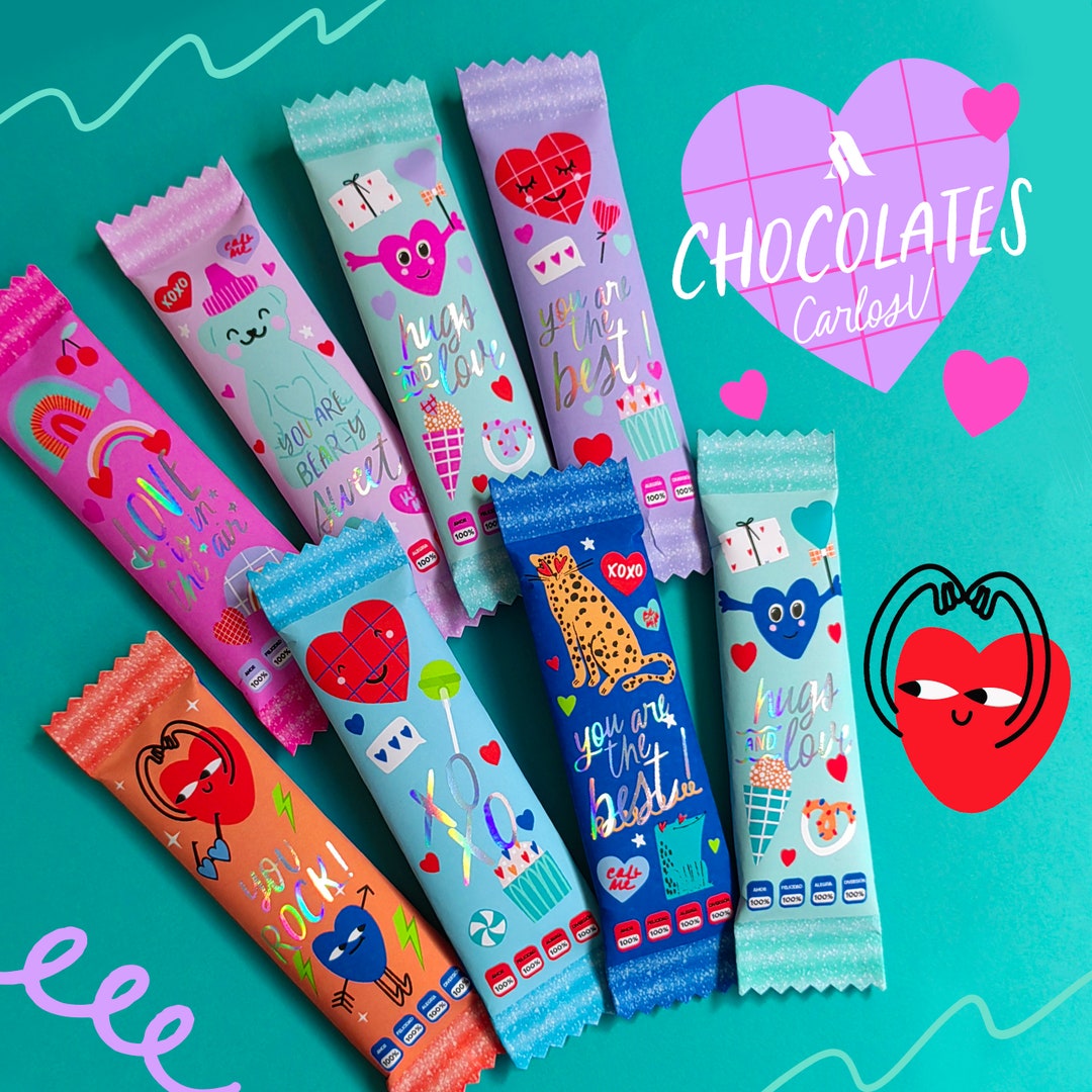 Valentines chocolate wrapper, envoltura chocolate San Valentín, fundas ...